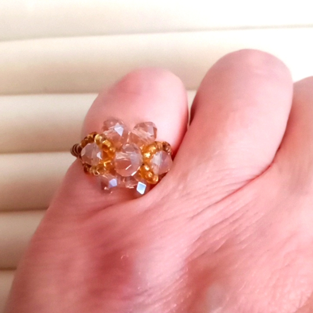 HAND BEADED FLOWER RING